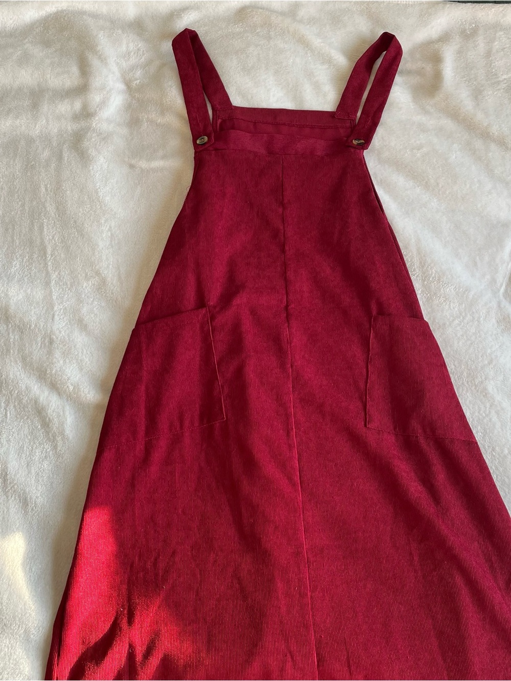 Corduroy Pinafore Dress Deep Red SHEIN